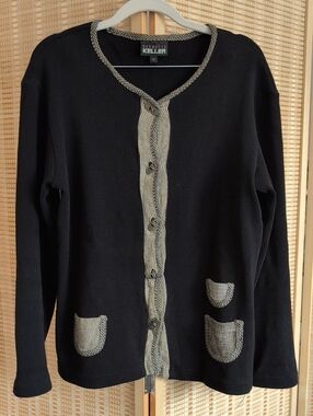 Nannette Black Cardigan with Cream Contrast Trim